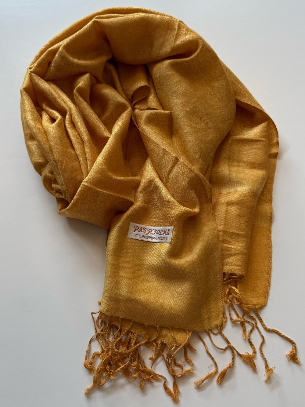Vintage Pashmina Scarf Wrap Shawl 70% Cashmere 30% Silk Golden Yellow Paisley